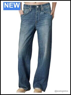 Wide Leg Denim Look Cotton Terry Pull-On Sweatpants with Elastic Waistband